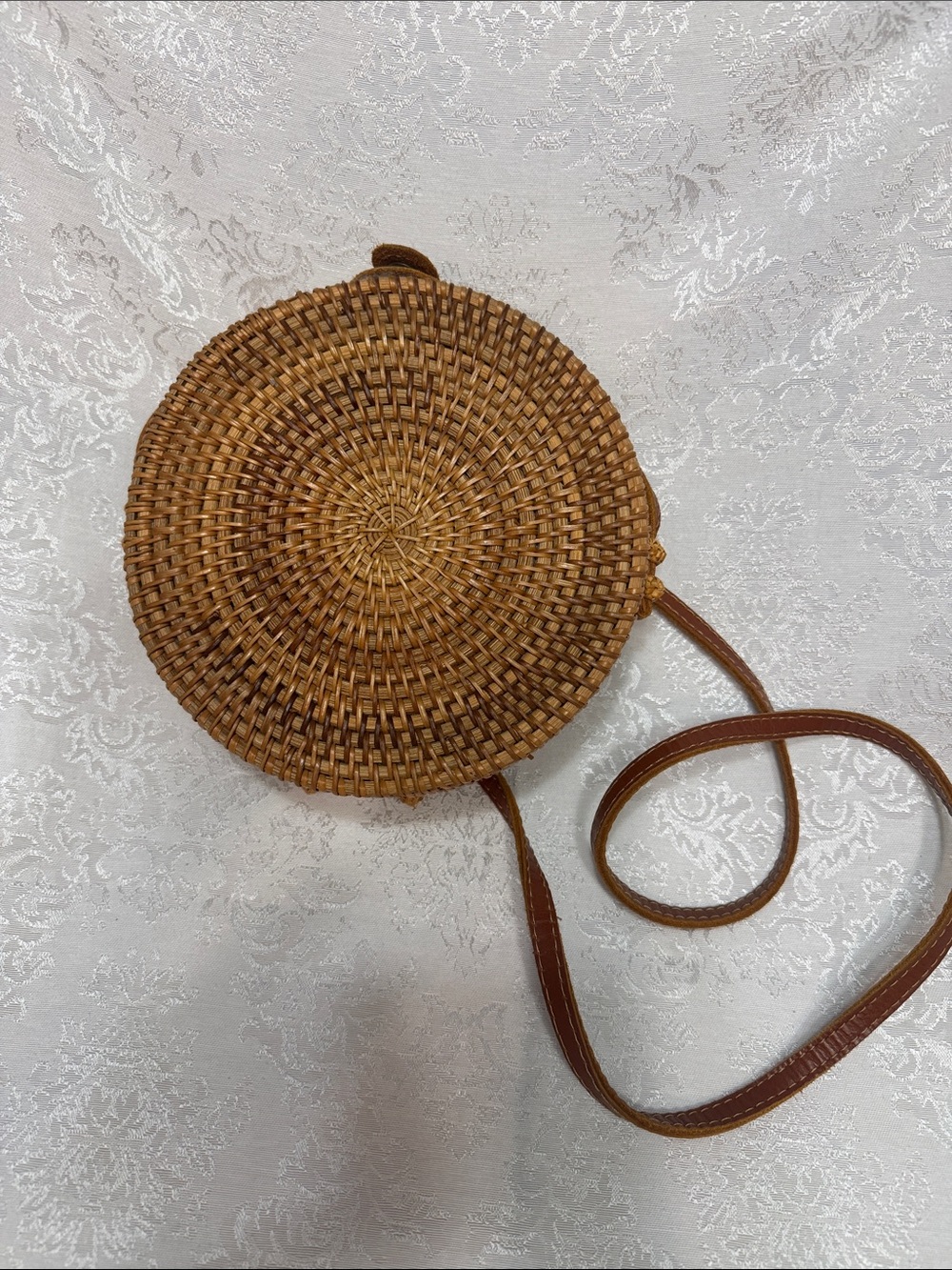 No Boundaries Round Woven Crossbody Bag in Brown